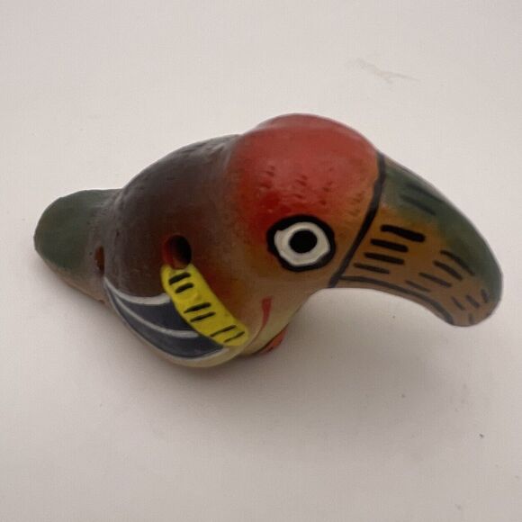 Ocarina Whistle Bird Toucan Flute Clay Pottery Colorful Primitive Hand Made Peru - Picture 1 of 9
